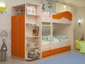 Кровать 2-х ярусная Мая с ящиками и шкафом на латофлексах оранж в Первоуральске - pervouralsk.magazinmebel.ru | фото - изображение 1